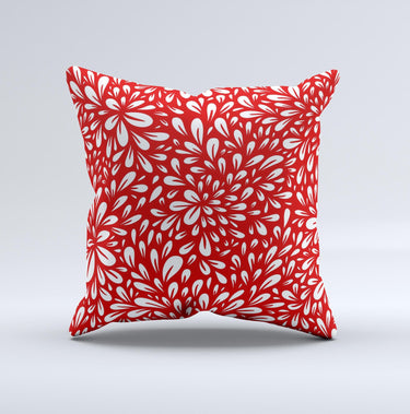 Red Floral Sprout Ink-Fuzed Decorative Throw Pillow